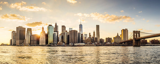 New York Skyline Leinwandbild Manhattan Blau Braun 100x40 DD123232 Wandbild