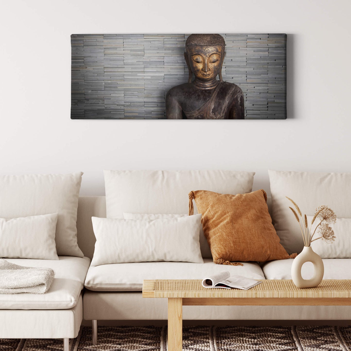 Leinwandbild Buddhakopf Braun Grau 100x40 DD123236 Keilrahmenbild Wandbild