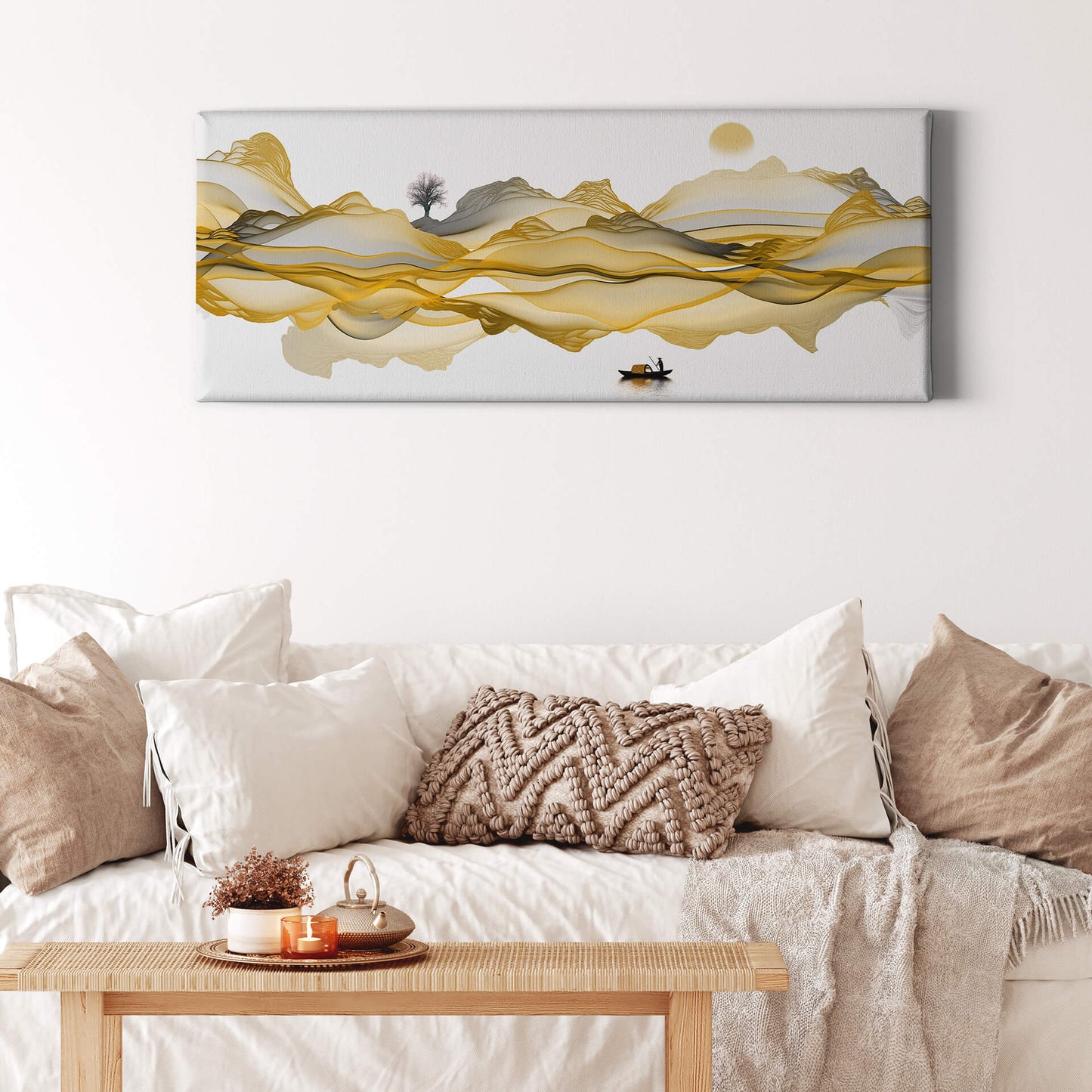 Leinwandbild Landschaft Kunst Gold Weiß Grau 100x40 DD123243 Keilrahmen Wandbild