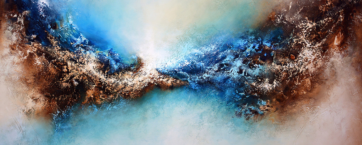 Abstrakte Kunst Leinwandbild Blau Braun 100x40 DD123245 Wandbild Leinwand