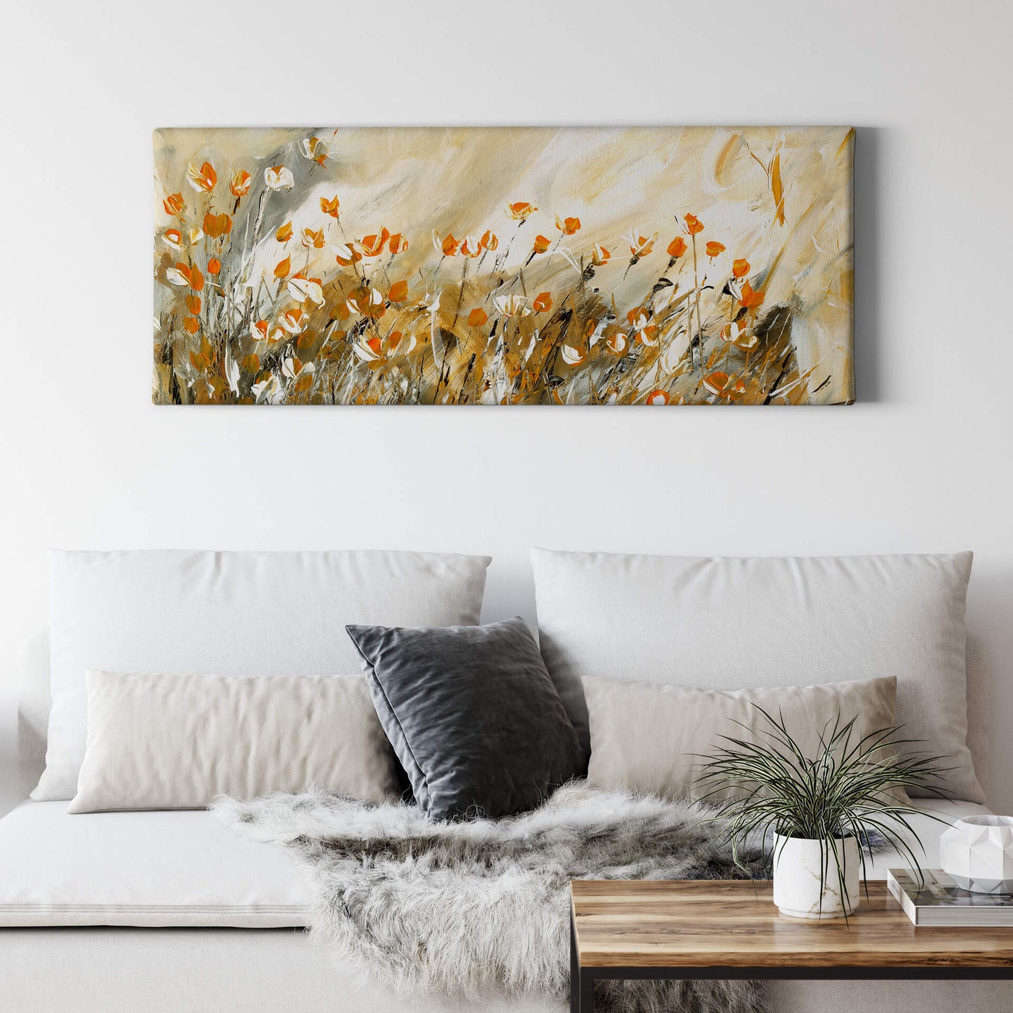 Leinwandbild Blumen Grün Orange 100x40 DD123248 Keilrahmenbild Wandbild Kunst