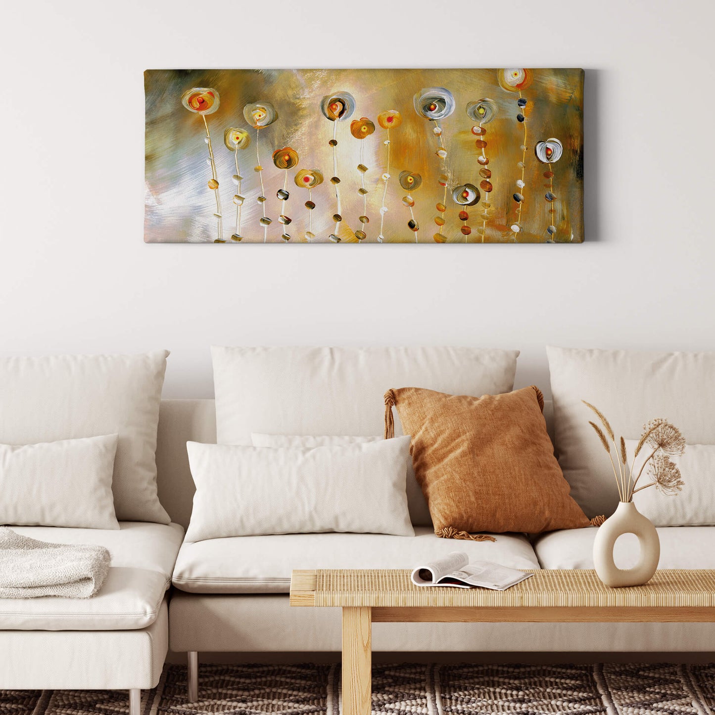 Leinwandbild Blumen Kunst Gelb Gold 100x40 DD123249 Keilrahmenbild Wandbild