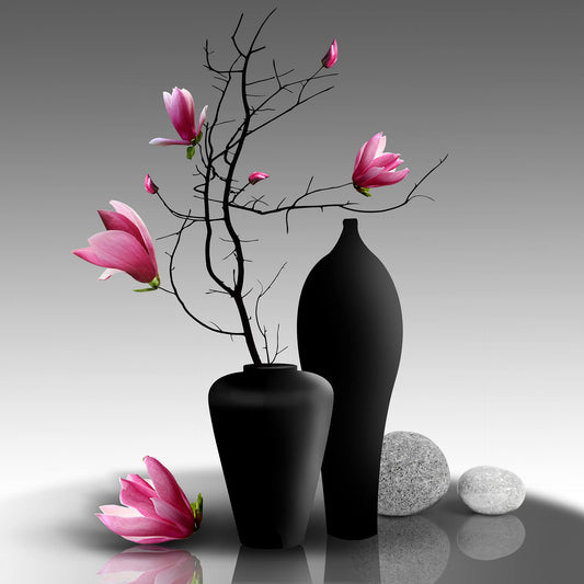 Blume Leinwandbild Rosa Schwarz 50x50 DD123261 Keilrahmenbild Wandbild Leinwand