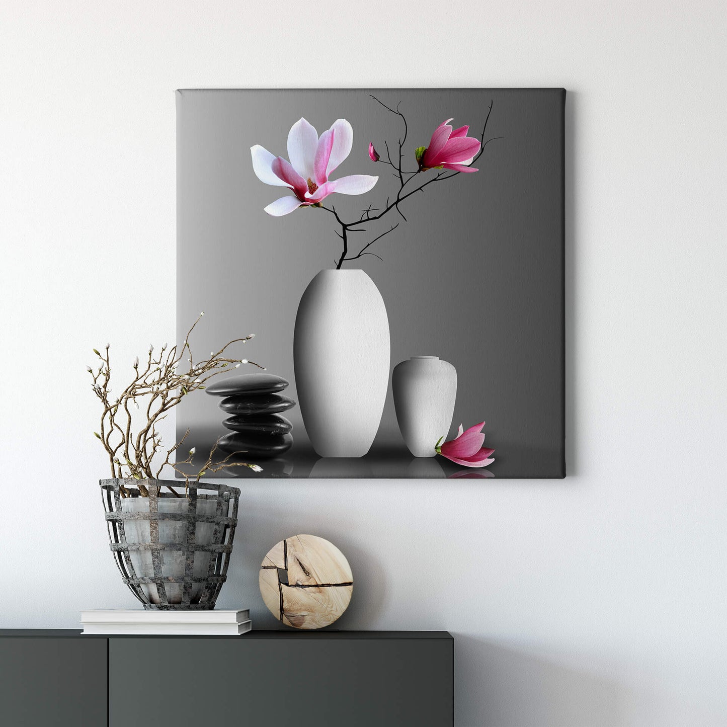 Blume Leinwandbild Rosa Weiß 50x50 DD123262 Keilrahmenbild Wandbild Leinwand
