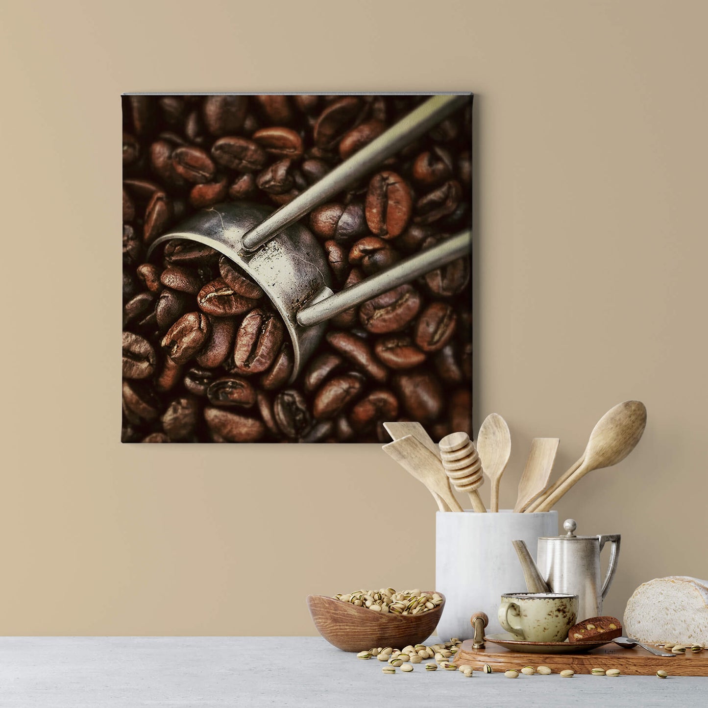 Leinwandbild Kaffeebohnen Braun Grau 50x50 DD123278 Keilrahmenbild Wandbild