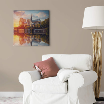 Leinwandbild Notre Dame Beige Gelb Gold 50x50 DD123288 Keilrahmen Wandbild