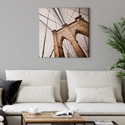 Leinwandbild Brooklyn Bridge Beige Weiß Schwarz 50x50 DD123292 Wandbild Leinwand