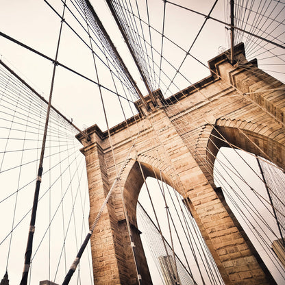 Leinwandbild Brooklyn Bridge Beige Weiß Schwarz 50x50 DD123292 Wandbild Leinwand