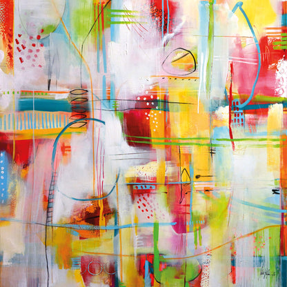 Abstrakte Kunst Leinwandbild Gelb Rot Blau Grün 50x50 DD123298 Wandbild Leinwand