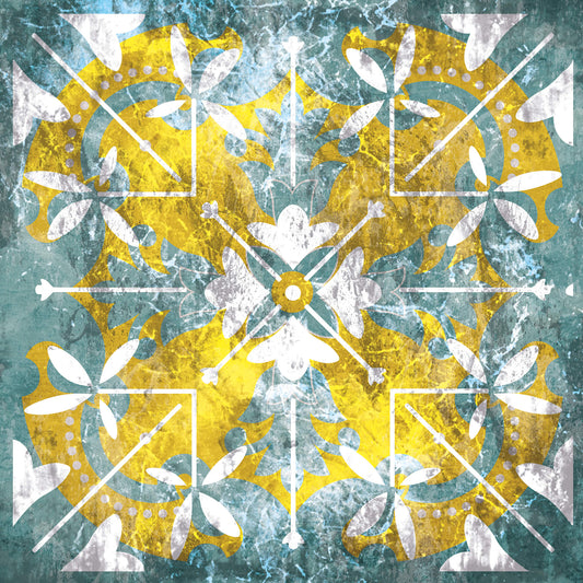 Leinwandbild Geometrisch Vintage Gelb Blau Weiß 50x50 DD123301 Wandbild