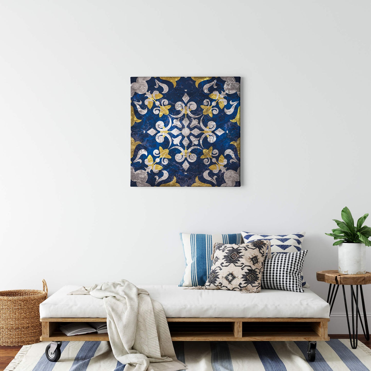 Leinwandbild Geometrisch Blau Grau Gelb 50x50 DD123303 Keilrahmenbild Wandbild