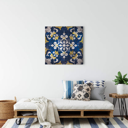 Leinwandbild Geometrisch Blau Grau Gelb 50x50 DD123303 Keilrahmenbild Wandbild