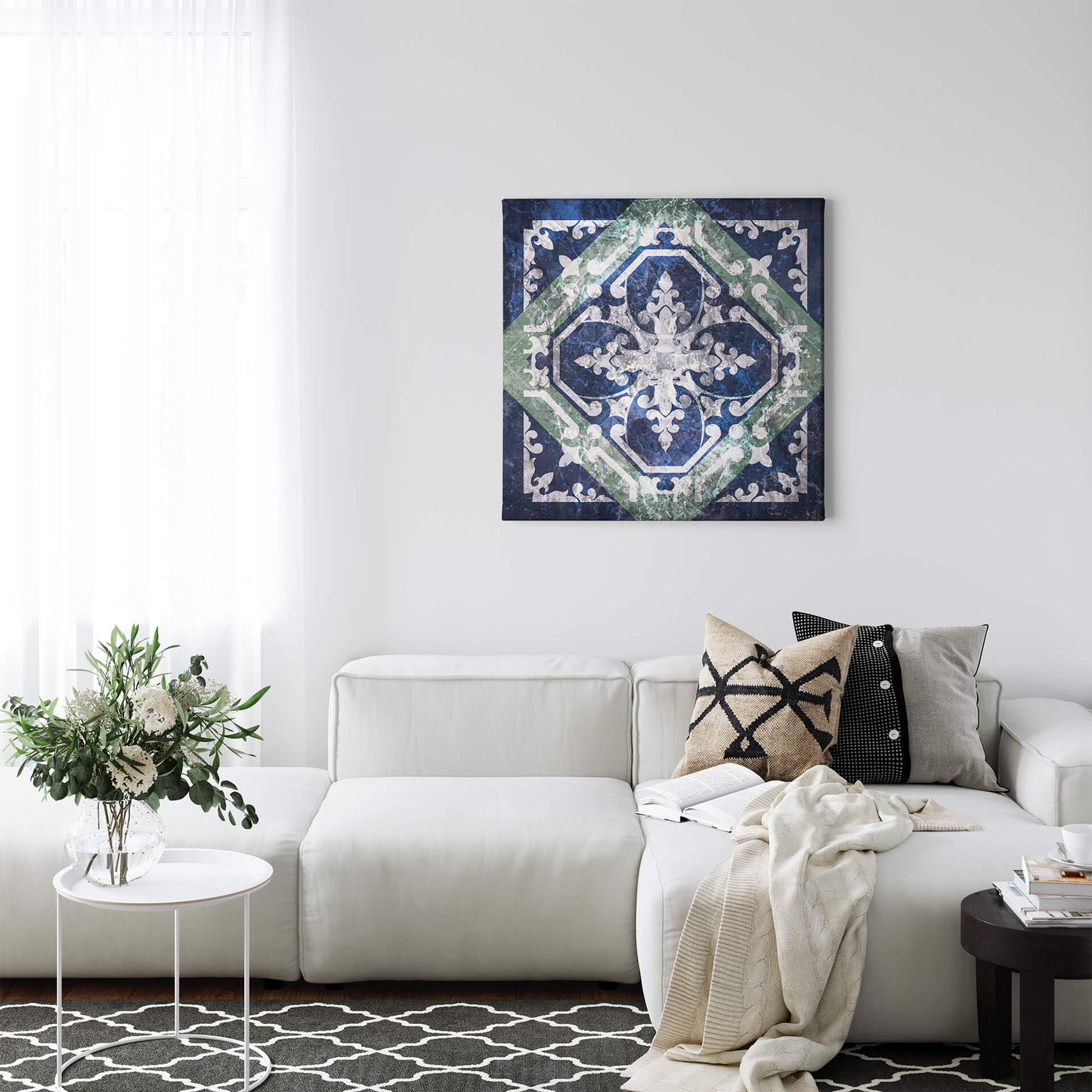 Leinwandbild Geometrisch Blau Grün Grau 50x50 DD123304 Keilrahmenbild Wandbild