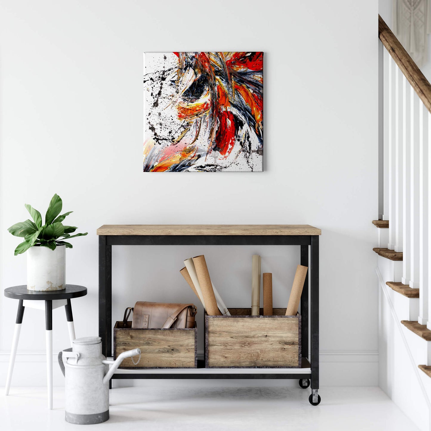 Abstrakte Kunst Leinwandbild Rot Schwarz Gelb50x50 DD123310 Wandbild Leinwand