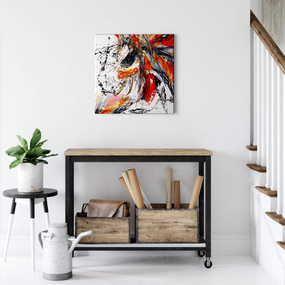 Abstrakte Kunst Leinwandbild Rot Schwarz Gelb50x50 DD123310 Wandbild Leinwand