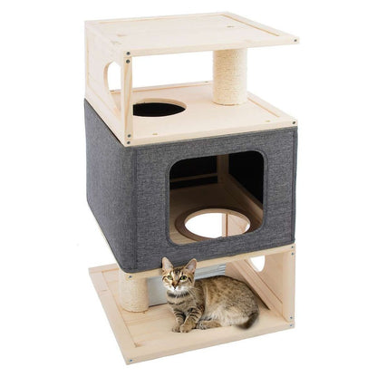 Limal Katzenhaus Katzenturm Kratzbaum Kratzturm Indoor 79,5 x 40 x 40 cm grau
