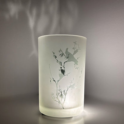 Windlicht Kerzenhalter Flowers & Birds mit Kerze aus Glas ca, Ø12cm H17,5cm