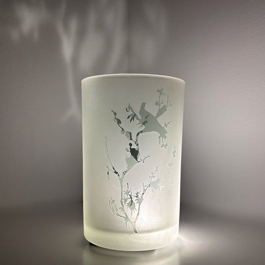 Windlicht Kerzenhalter Flowers & Birds mit Kerze aus Glas ca, Ø12cm H17,5cm