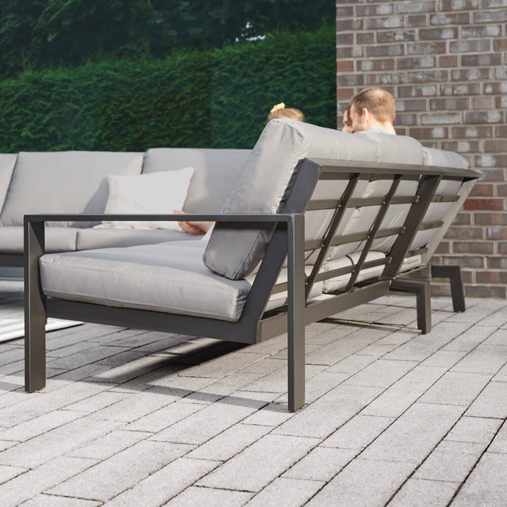 Sitzgruppe Elvo Gartensofa + 2 Sessel + Hocker Garten Möbel Lounge Set grau