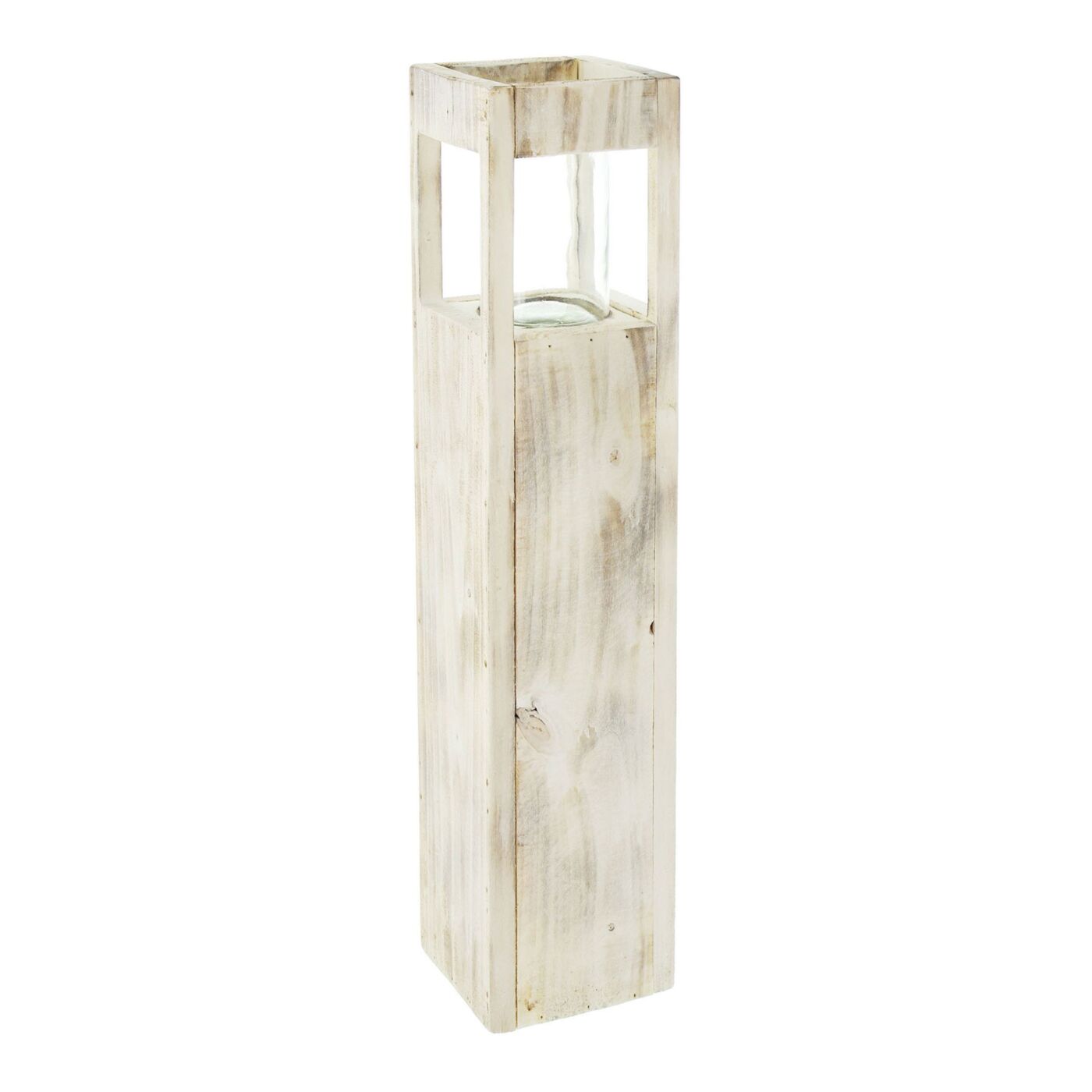 Shabby Charme Holz Windlicht 50cm Säule Bodenwindlicht Deko Kerzenhalter Vintage