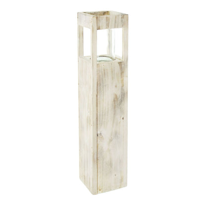 Shabby Charme Holz Windlicht 50cm Säule Bodenwindlicht Deko Kerzenhalter Vintage
