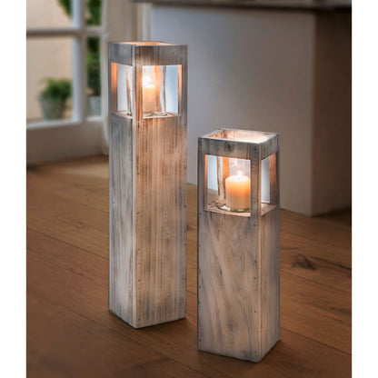 Shabby Charme Holz Windlicht 50cm Säule Bodenwindlicht Deko Kerzenhalter Vintage