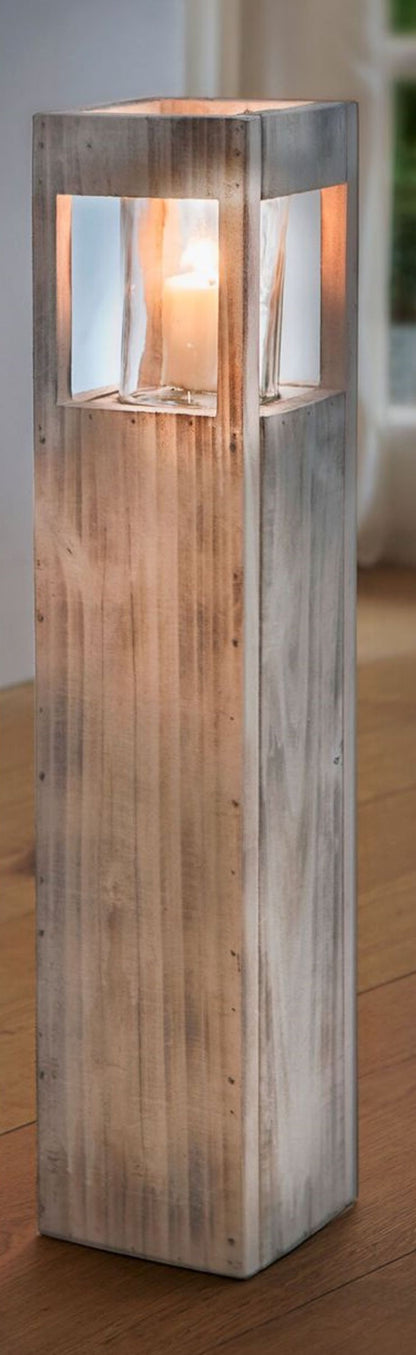 Shabby Charme Holz Windlicht 50cm Säule Bodenwindlicht Deko Kerzenhalter Vintage