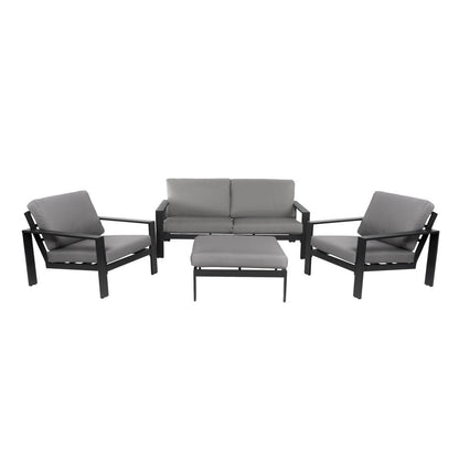 Sitzgruppe Elvo Gartensofa + 2 Sessel + Hocker Garten Möbel Lounge Set grau