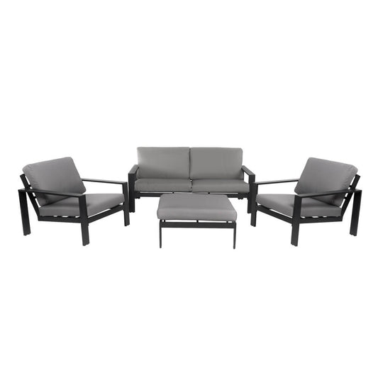 Sitzgruppe Elvo Gartensofa + 2 Sessel + Hocker Garten Möbel Lounge Set grau