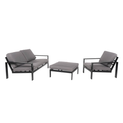 Sitzgruppe Elvo Gartensofa + Sessel + Hocker Garten Möbel Lounge Set grau