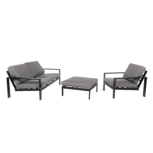 Sitzgruppe Elvo Gartensofa + Sessel + Hocker Garten Möbel Lounge Set grau
