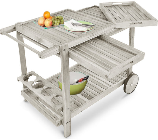 Servierwagen Garten Holz Grillwagen Outdoor Grilltisch Beistelltisch Küchenwagen