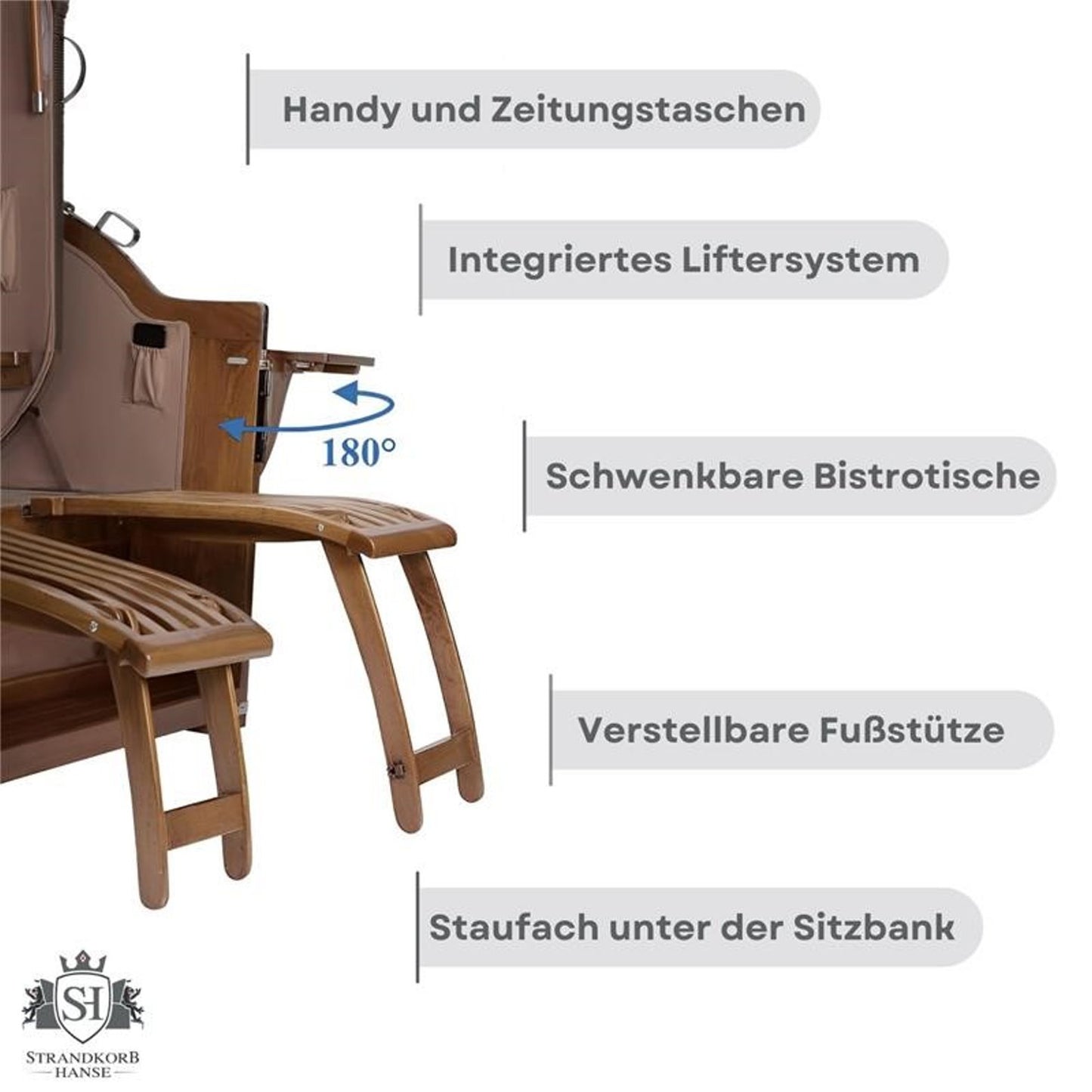 XXL Premium Strandkorb Hanse Koloss Mahagoni Polyrattan 2,5 Sitzer Bullauge Karo