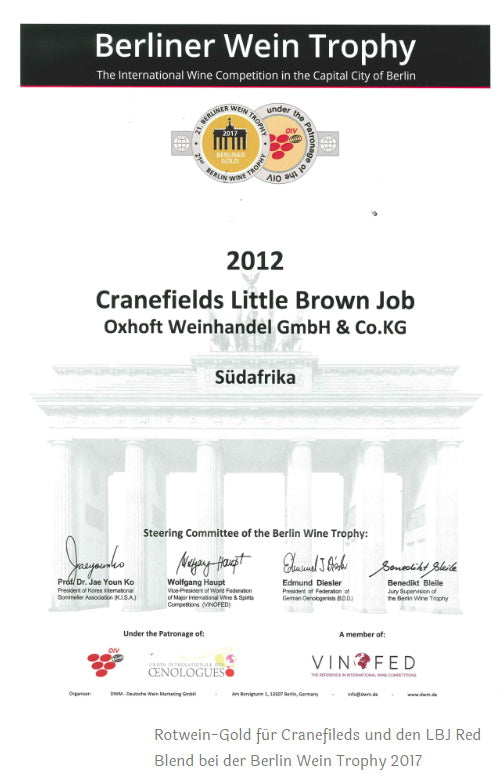 6x CRANEFIELDS Rotwein Little Brown Job Red Blend 2012 0,75 l Südarfika trocken