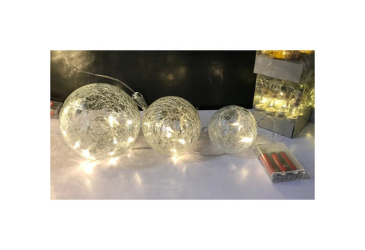 3x Kugel Crackle Glas Glaskugel Lichterkette Lampe Leuchte Kugeln Innen Deko Set