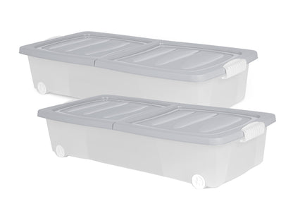 2x XL Unterbett Kommode mit Rollen 80cm Deckel Spielzeug Box Aufbewahrung Kiste