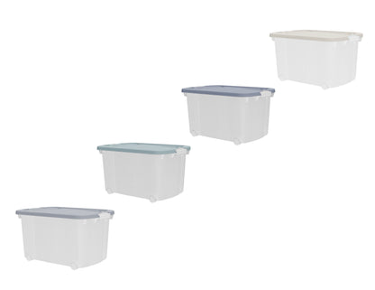 Rollen Aufbewahrungsbox 45L Deckel Kunststoffbox Stapelbox Regal Box Transparent