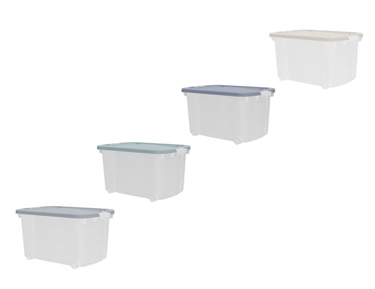 Rollen Aufbewahrungsbox 45L Deckel Kunststoffbox Stapelbox Regal Box Transparent