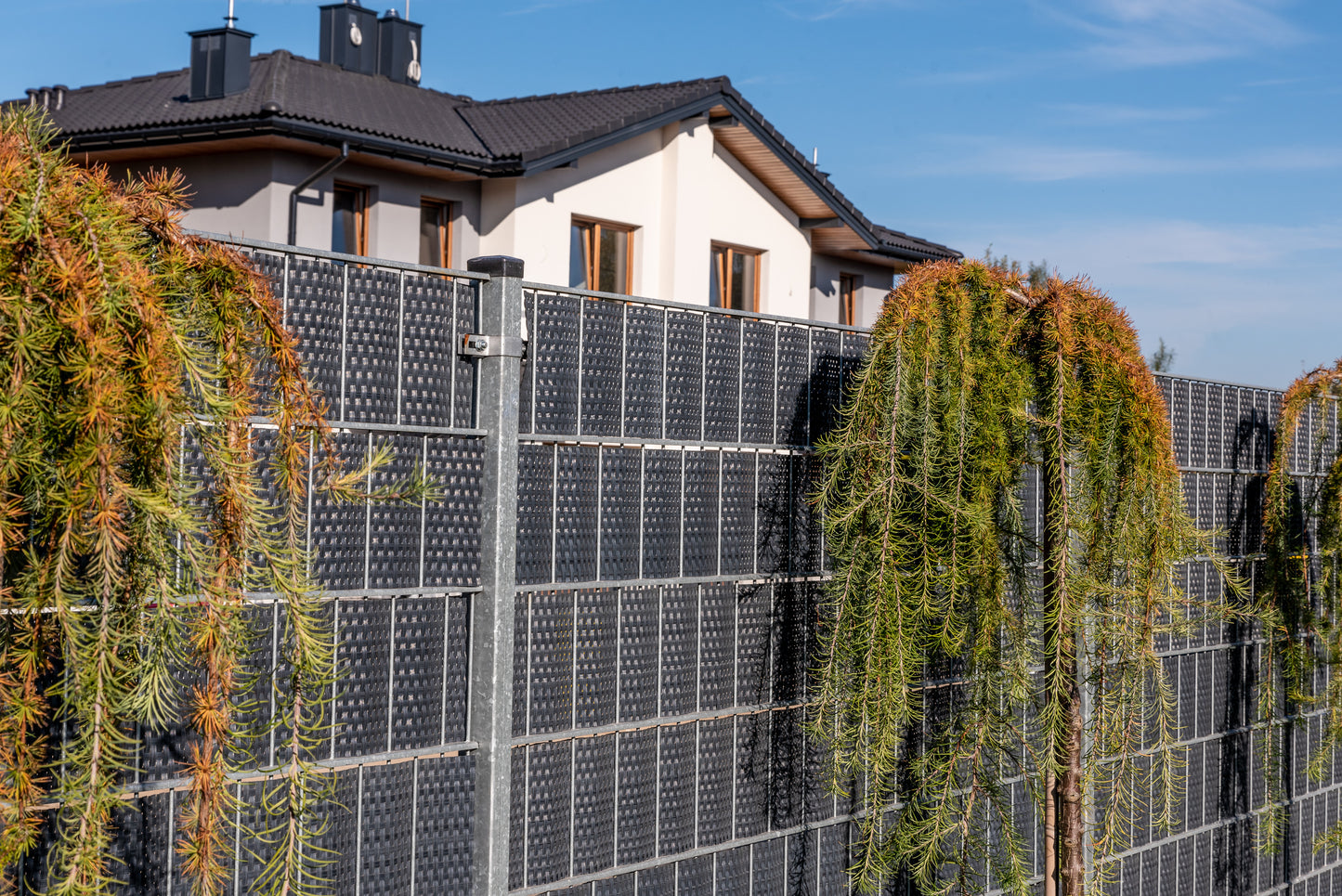 Polyrattan Sichtschutz Streifen Doppelstabmatten Zaun Rolle Blende Windschutz