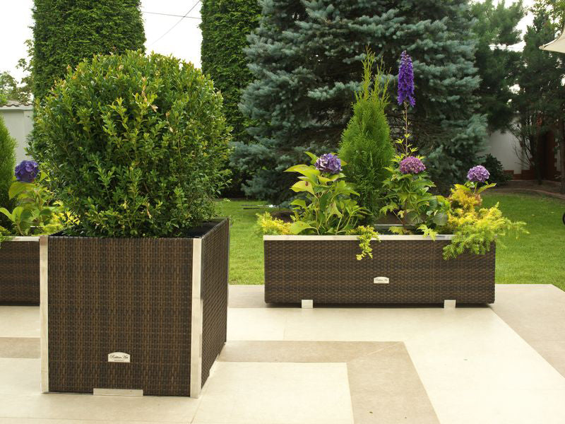XL Polyrattan Pflanzgefäß Pflanzkübel Blumentopf Blumenkübel Übertopf Hochbeet