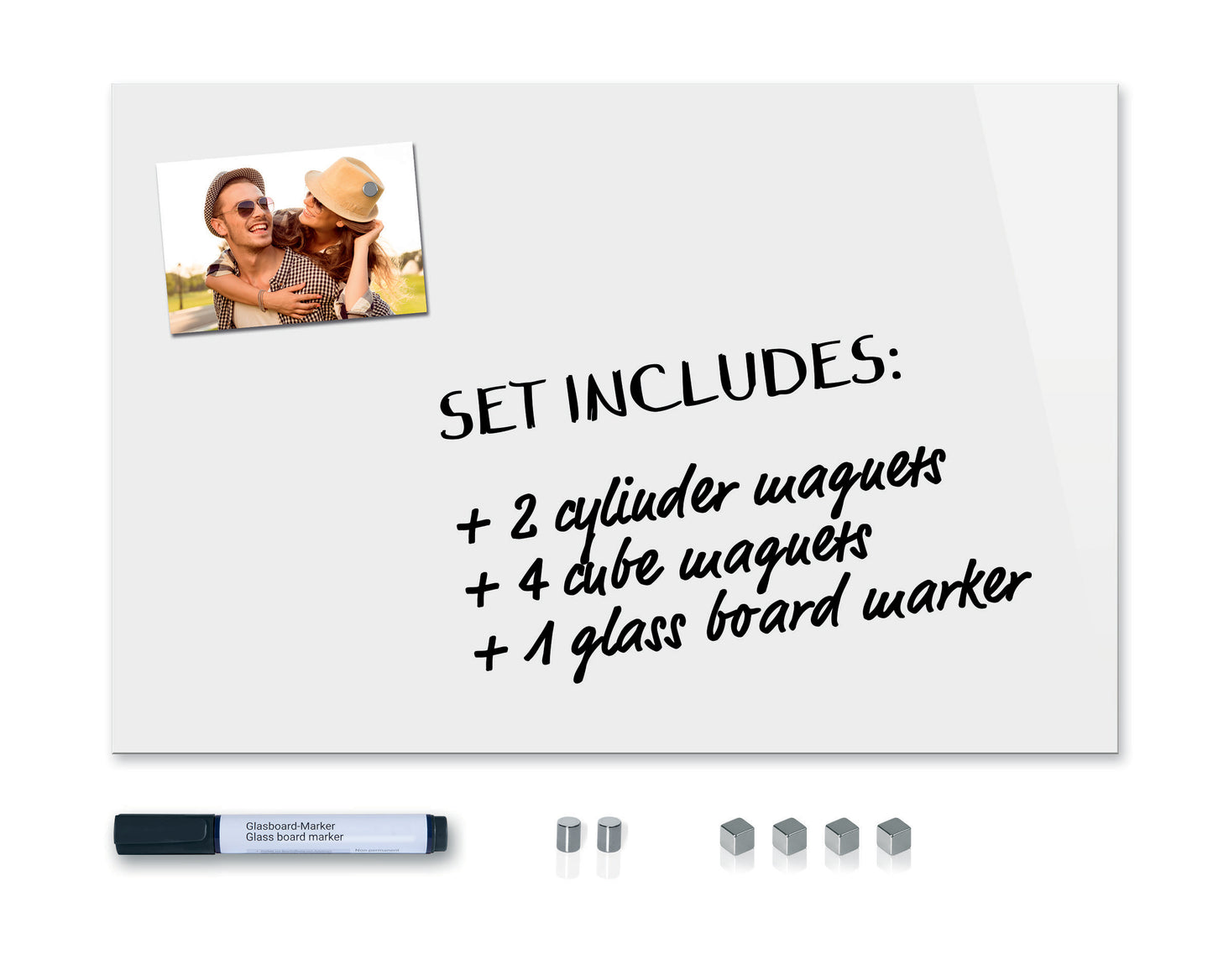 Be!Board SY487 Glas-Magnettafel reinweiß 60x40cm + 6 Magnete + 1 schwarzer Stift