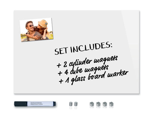 Be!Board SY487 Glas-Magnettafel reinweiß 60x40cm + 6 Magnete + 1 schwarzer Stift