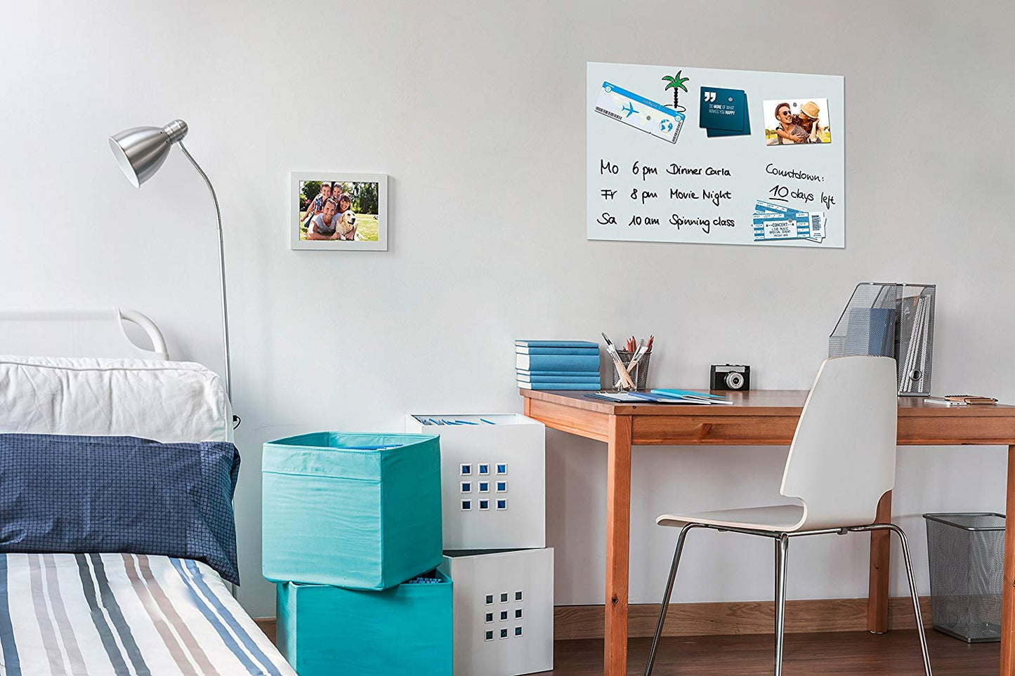 Be!Board SY487 Glas-Magnettafel reinweiß 60x40cm + 6 Magnete + 1 schwarzer Stift