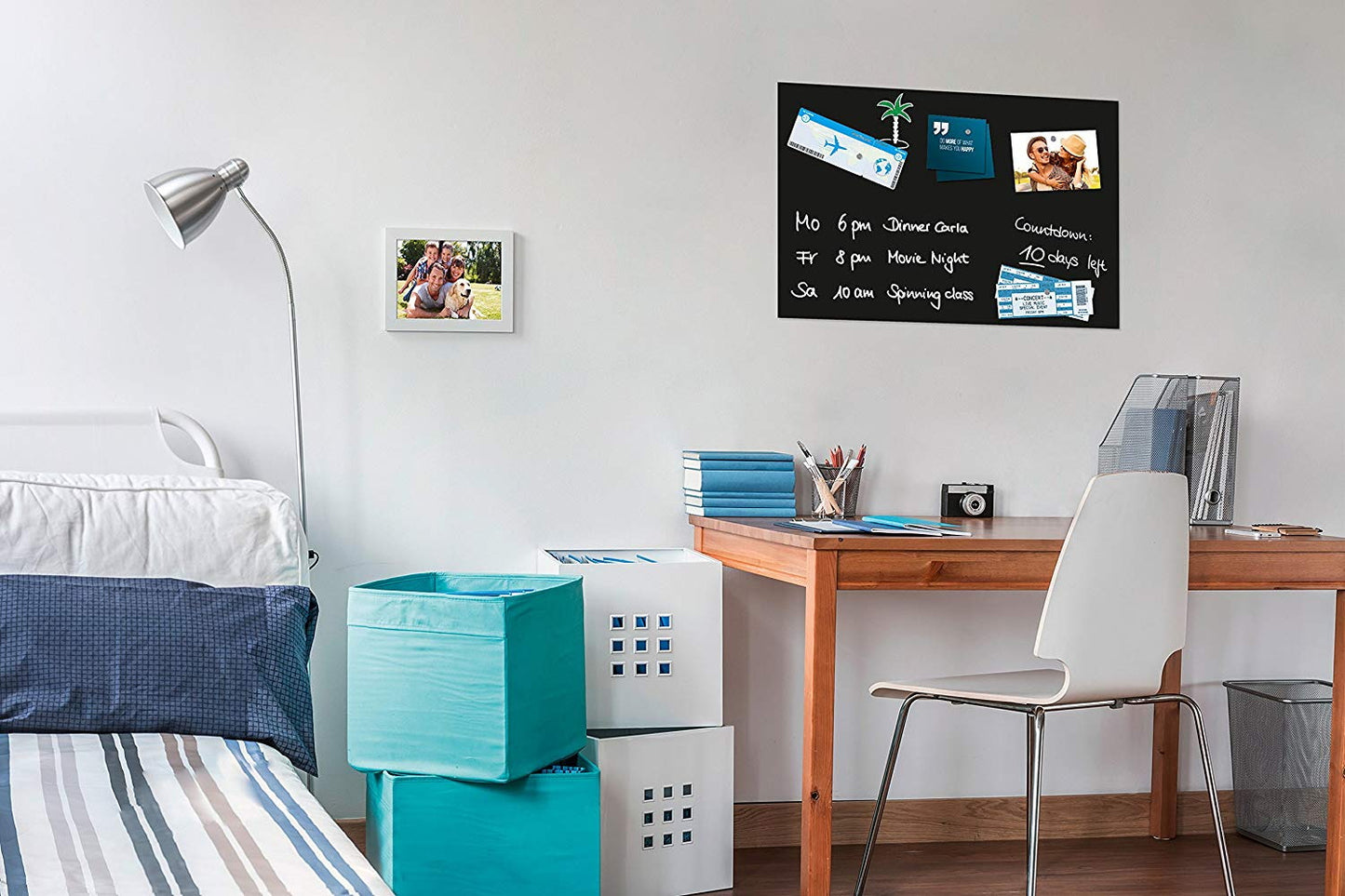 Be!Board SY488 Glas-Magnettafel schwarz 60x40 cm + 6 Magnete + 1 weißer Stift
