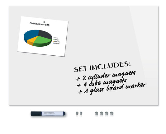 Be!Board SY489 Glas Magnettafel Whiteboard weiß 90x60 cm + 6 Magnete + 1 Stift