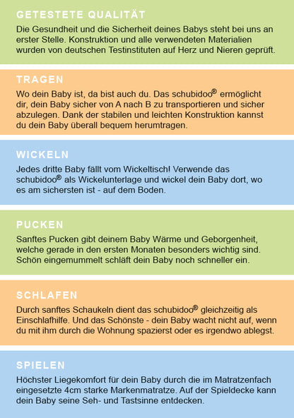 5in1 Schubidoo baby's bag Pucksack Tragegurt Baby Trage Tasche Auflage Decke