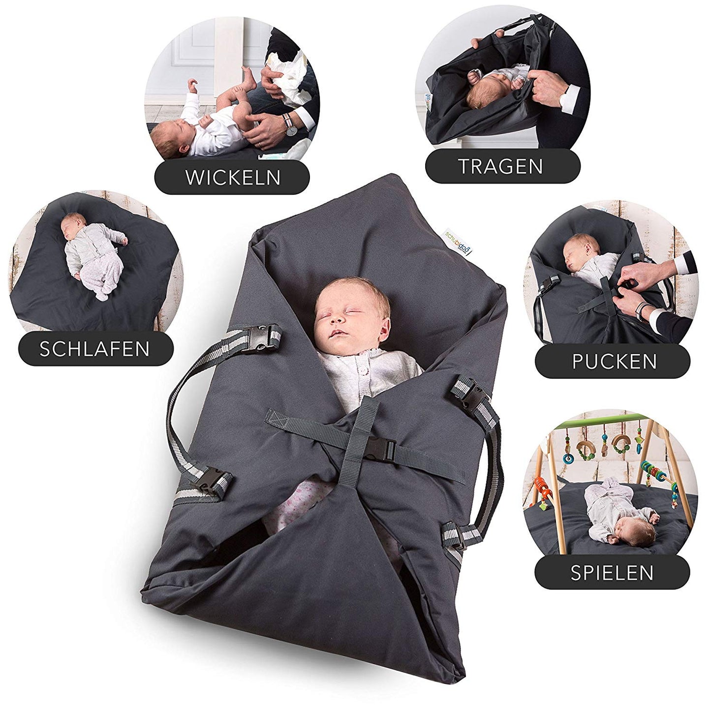 5in1 Schubidoo baby's bag Pucksack Tragegurt Baby Trage Tasche Auflage Decke