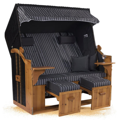 XXL Premium Strandkorb Royal Vollholz Polyrattan 2-Sitzer Holz Uni Anthrazit