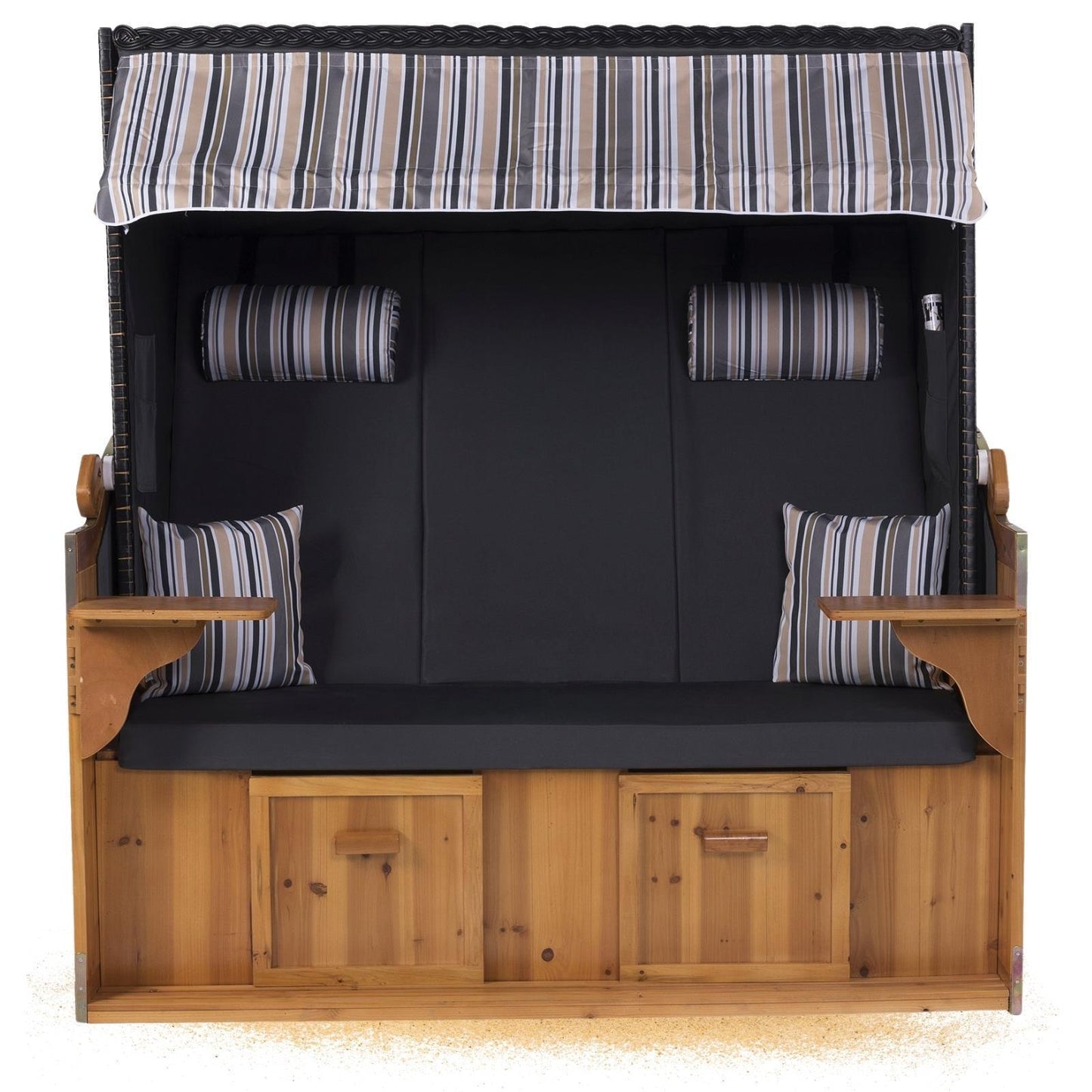 XXL Premium Strandkorb Royal Vollholz Polyrattan 2-Sitzer Holz Uni Anthrazit