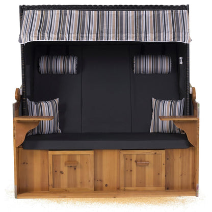 XXL Premium Strandkorb Royal Vollholz Polyrattan 2-Sitzer Holz Uni Anthrazit